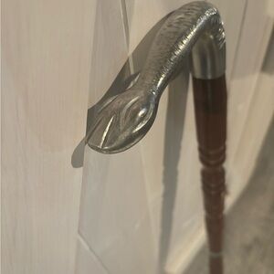Classic Silver Snake-Head Handle Walking Cane with Brown Shaft